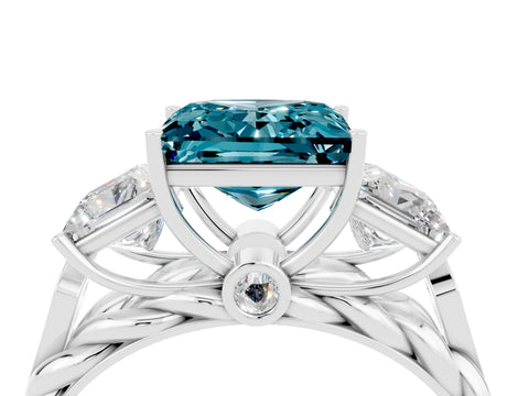 White gold Three-Stone Princess Cut Blue Topaz Braided Band Ring with Four-Prong Setting_16