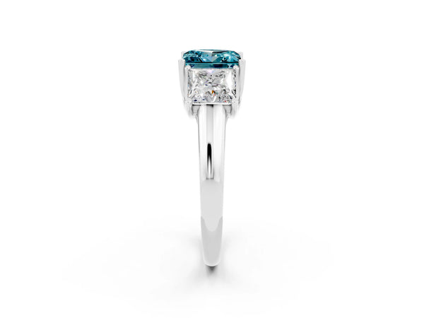Silver Three-Stone Princess Cut Blue Topaz Engagement Ring with Prong Setting