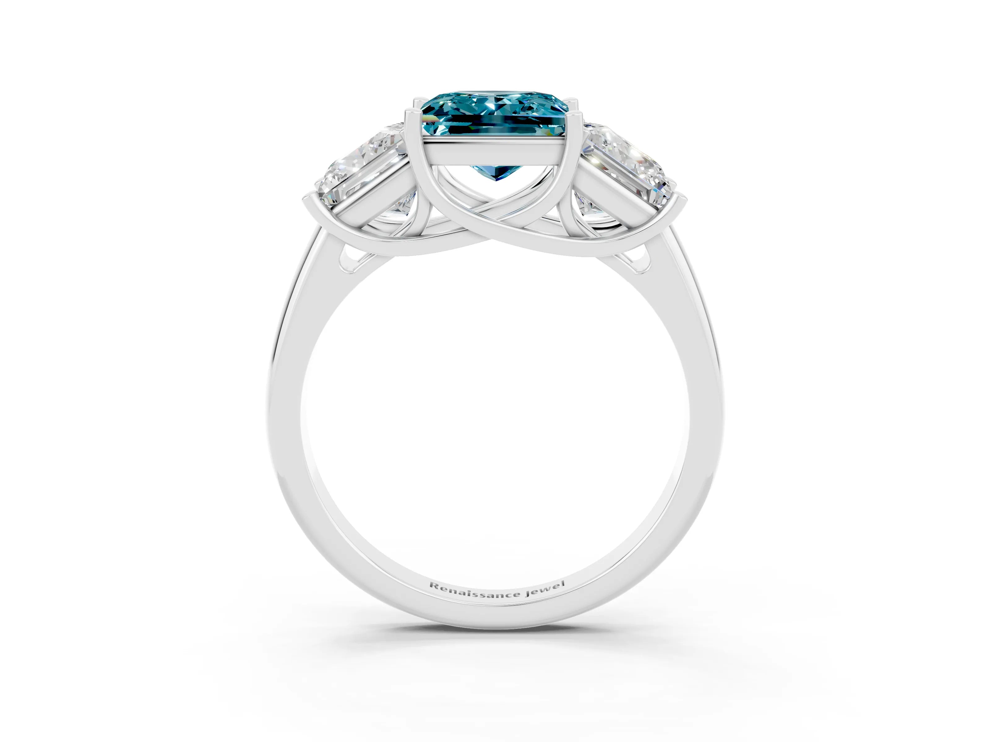 White gold Three-Stone Princess Cut Blue Topaz Engagement Ring with Prong Setting_3
