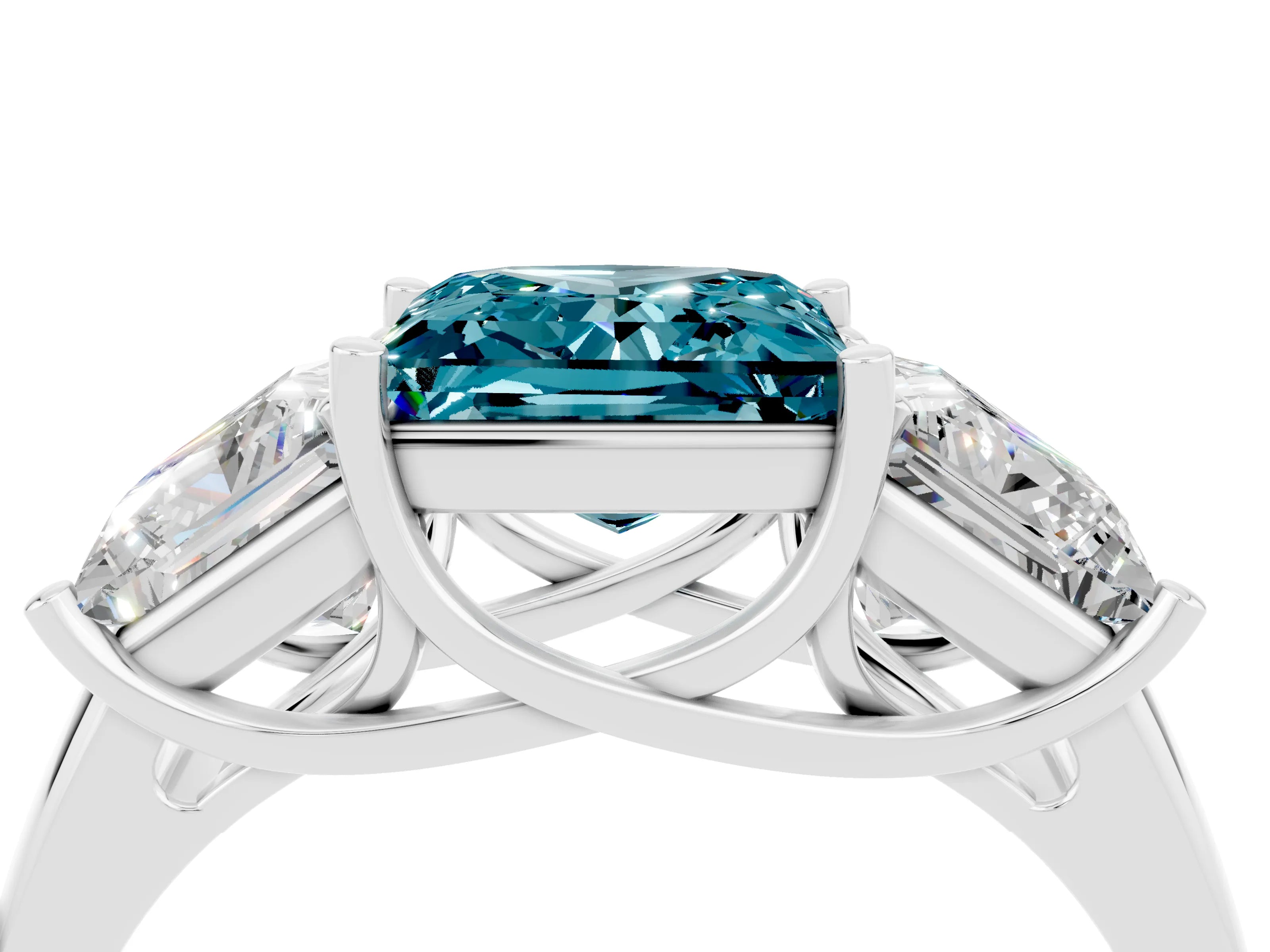 White gold Three-Stone Princess Cut Blue Topaz Engagement Ring with Prong Setting_4
