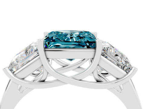 White gold Three-Stone Princess Cut Blue Topaz Engagement Ring with Prong Setting_4