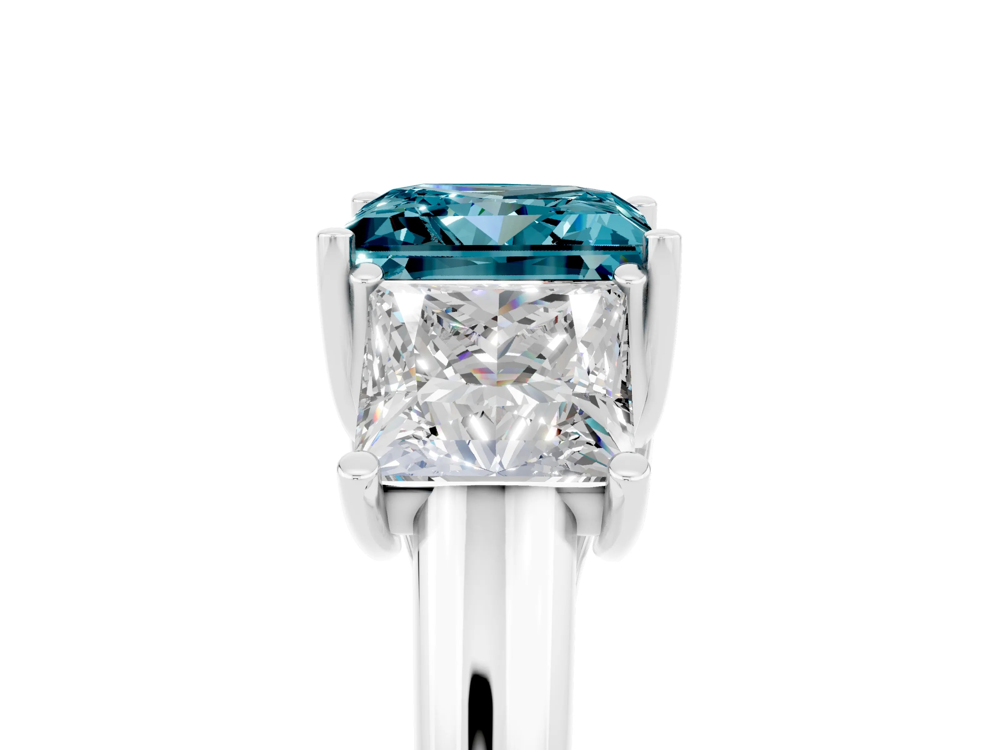White gold Three-Stone Princess Cut Blue Topaz Engagement Ring with Prong Setting_5