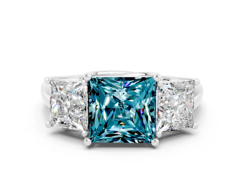 White gold Three-Stone Princess Cut Blue Topaz Engagement Ring with Prong Setting