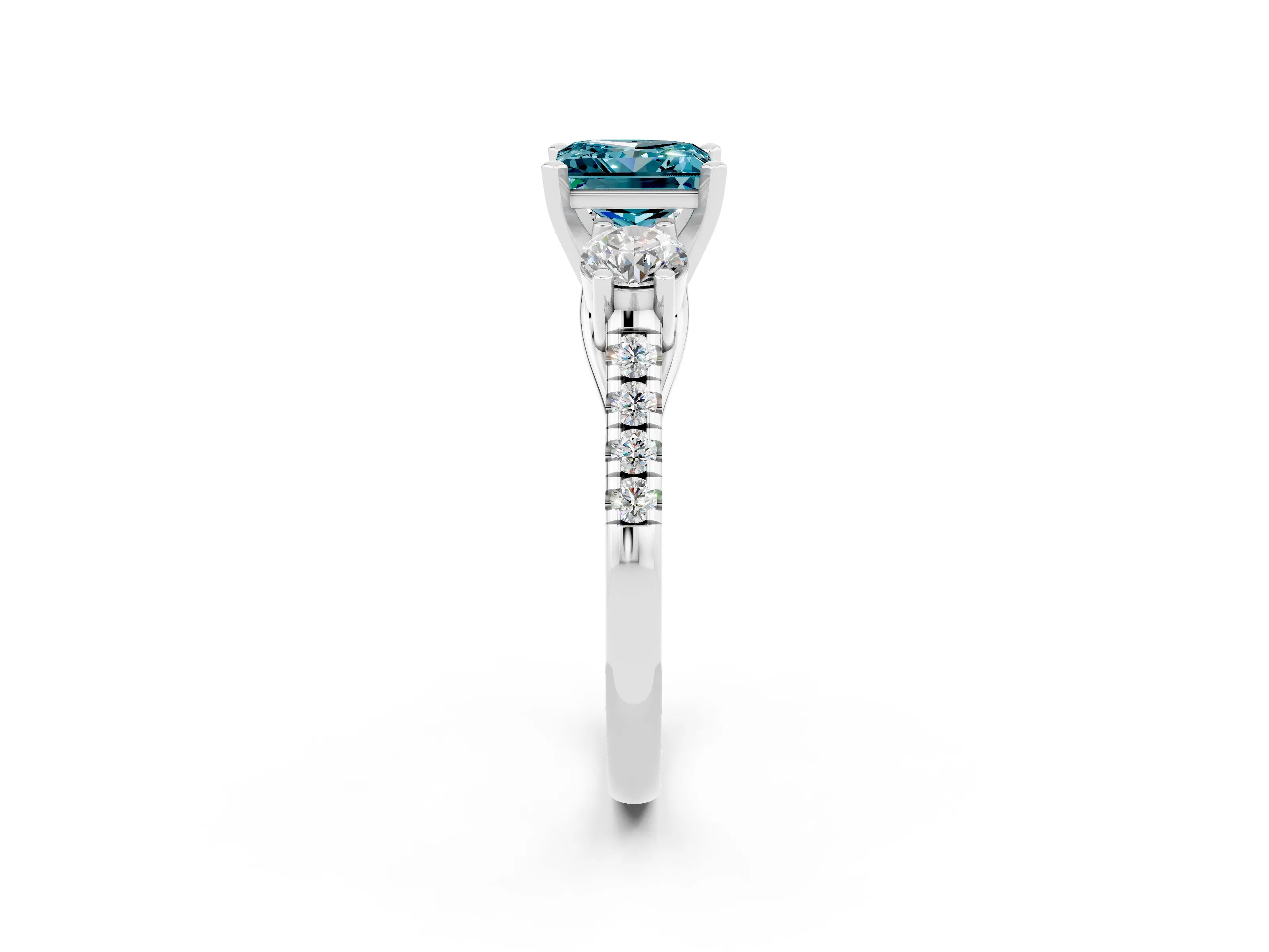 White gold Three-Stone Princess Cut Blue Topaz Pavé Band with Four-Prong Setting_2