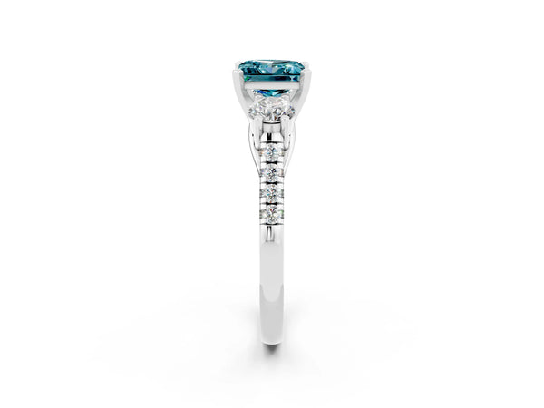 Platinum Three-Stone Princess Cut Blue Topaz Pavé Band with Four-Prong Setting