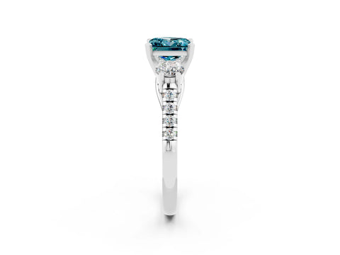 White gold Three-Stone Princess Cut Blue Topaz Pavé Band with Four-Prong Setting_2