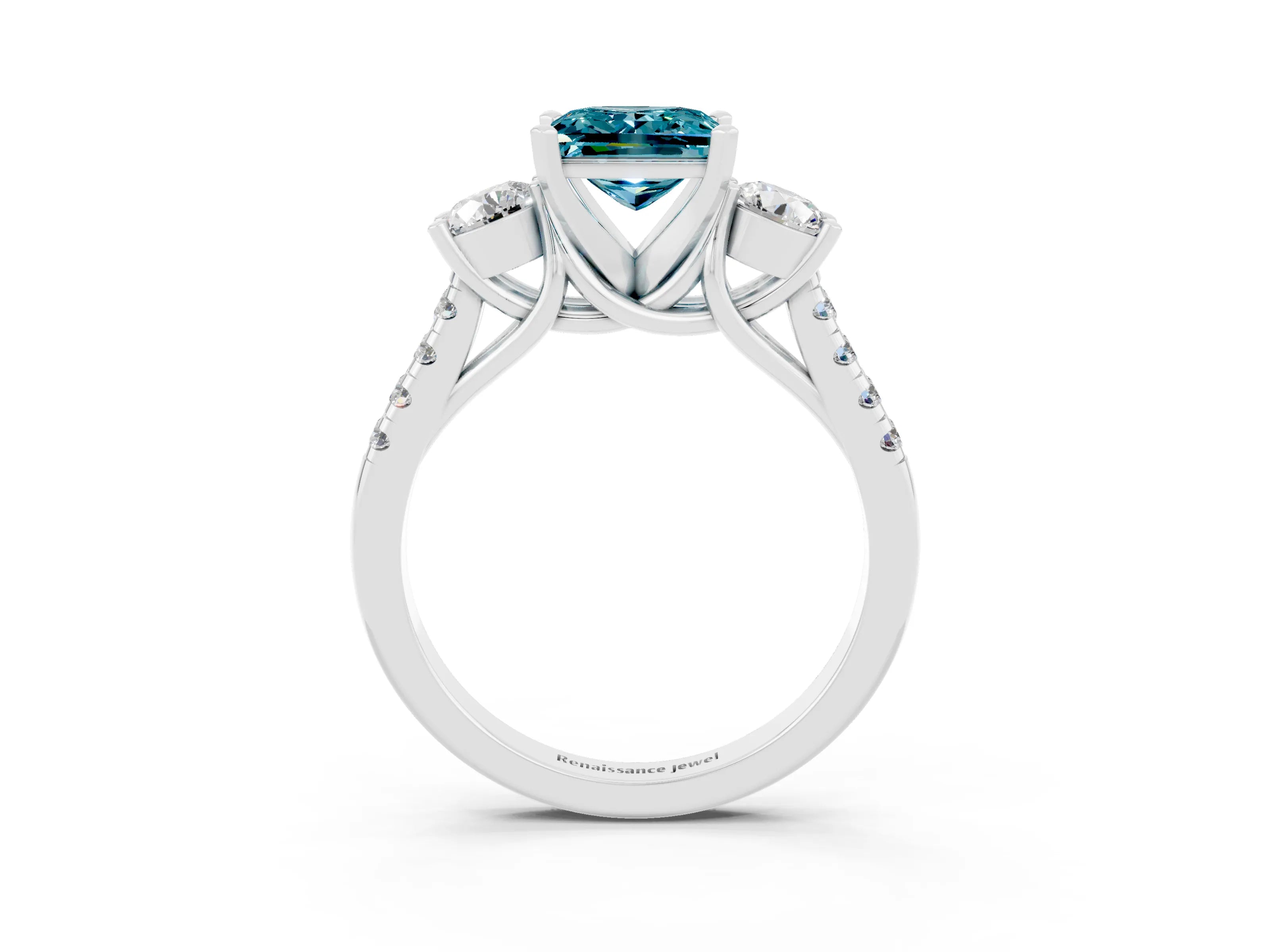 White gold Three-Stone Princess Cut Blue Topaz Pavé Band with Four-Prong Setting_3