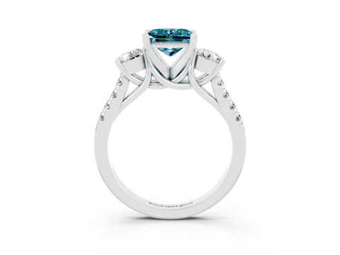 White gold Three-Stone Princess Cut Blue Topaz Pavé Band with Four-Prong Setting_3