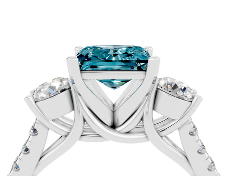 White gold Three-Stone Princess Cut Blue Topaz Pavé Band with Four-Prong Setting_4