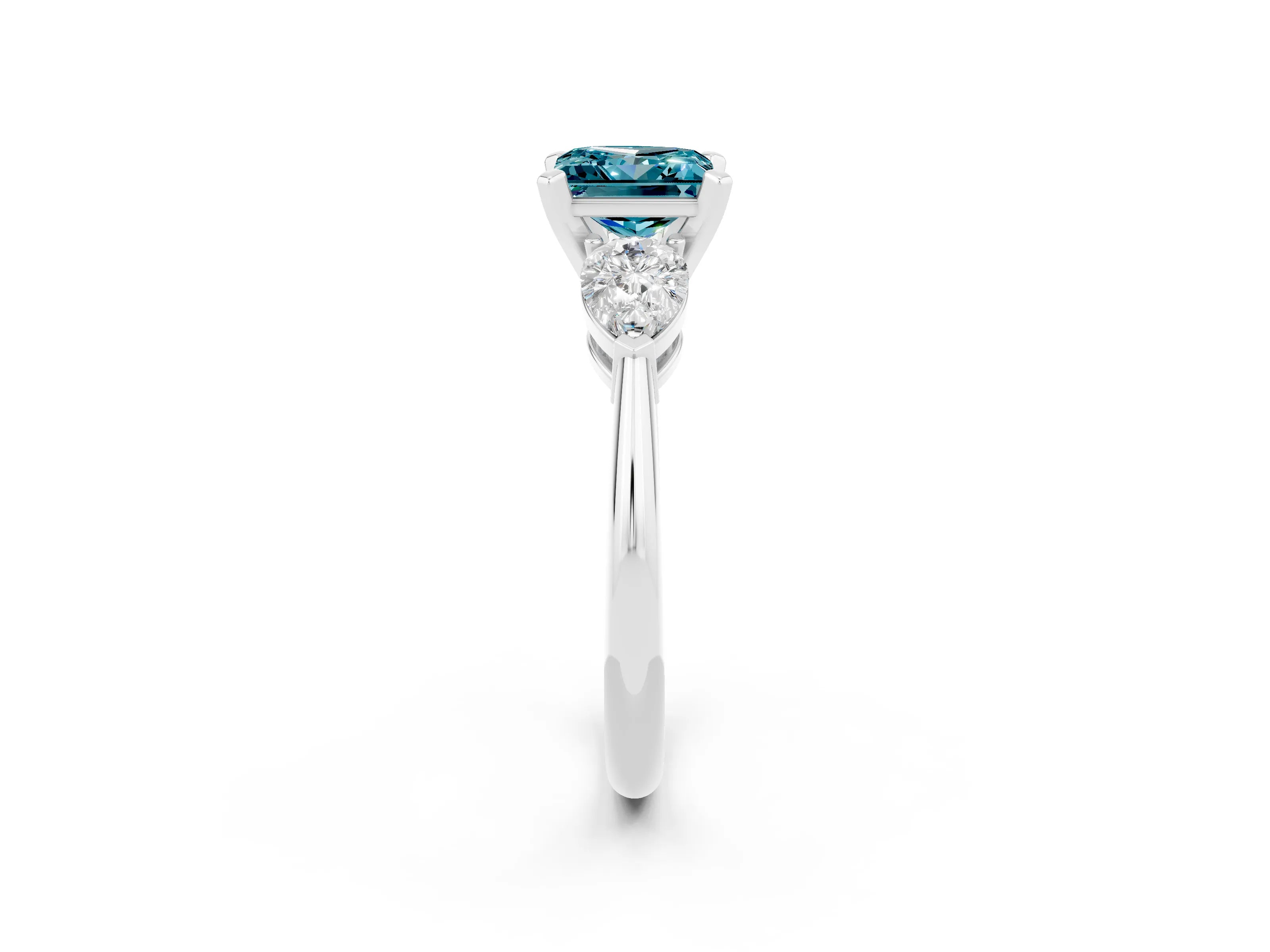 White gold Three-Stone Princess Cut Blue Topaz Ring with Pear Side Stones and Four-Prong Setting_2