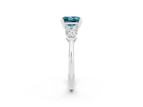 White gold Three-Stone Princess Cut Blue Topaz Ring with Pear Side Stones and Four-Prong Setting_2