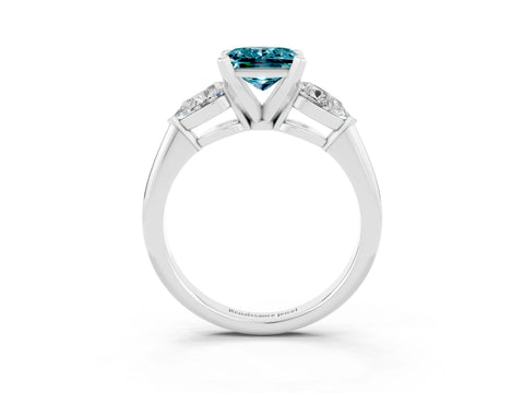White gold Three-Stone Princess Cut Blue Topaz Ring with Pear Side Stones and Four-Prong Setting_3