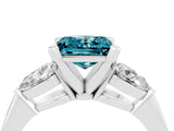 White gold Three-Stone Princess Cut Blue Topaz Ring with Pear Side Stones and Four-Prong Setting_4