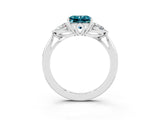 White gold Three-Stone Princess Cut Blue Topaz Ring with Pear  Side Stones in Four-Prong Setting_15