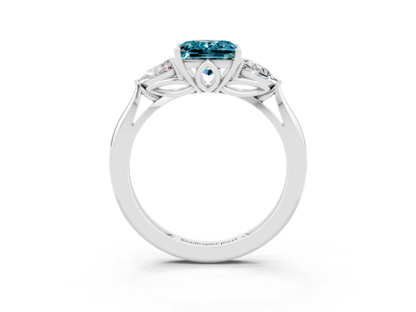 Silver Three-Stone Princess Cut Blue Topaz Ring with Pear  Side Stones in Four-Prong Setting