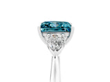 White gold Three-Stone Princess Cut Blue Topaz Ring with Pear  Side Stones in Four-Prong Setting_17