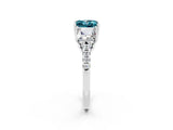 White gold Three-Stone Princess Cut Blue Topaz Ring with Round  Pavé Band and Prong Setting_14