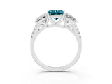 White gold Three-Stone Princess Cut Blue Topaz Ring with Round  Pavé Band and Prong Setting_15