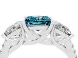 White gold Three-Stone Princess Cut Blue Topaz Ring with Round  Pavé Band and Prong Setting_16