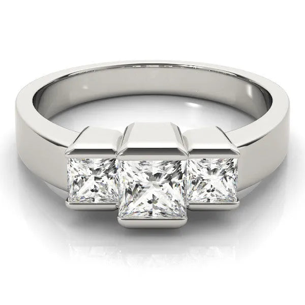 White gold Three Stone Princess Cut Channel Set Diamond Ring