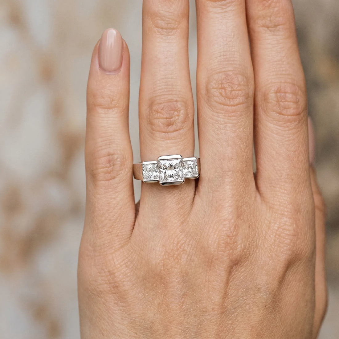 White gold Three Stone Princess Cut Channel Set Diamond Ring_27