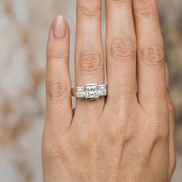 White gold Three Stone Emerald Cut Cut Channel Set Diamond Ring