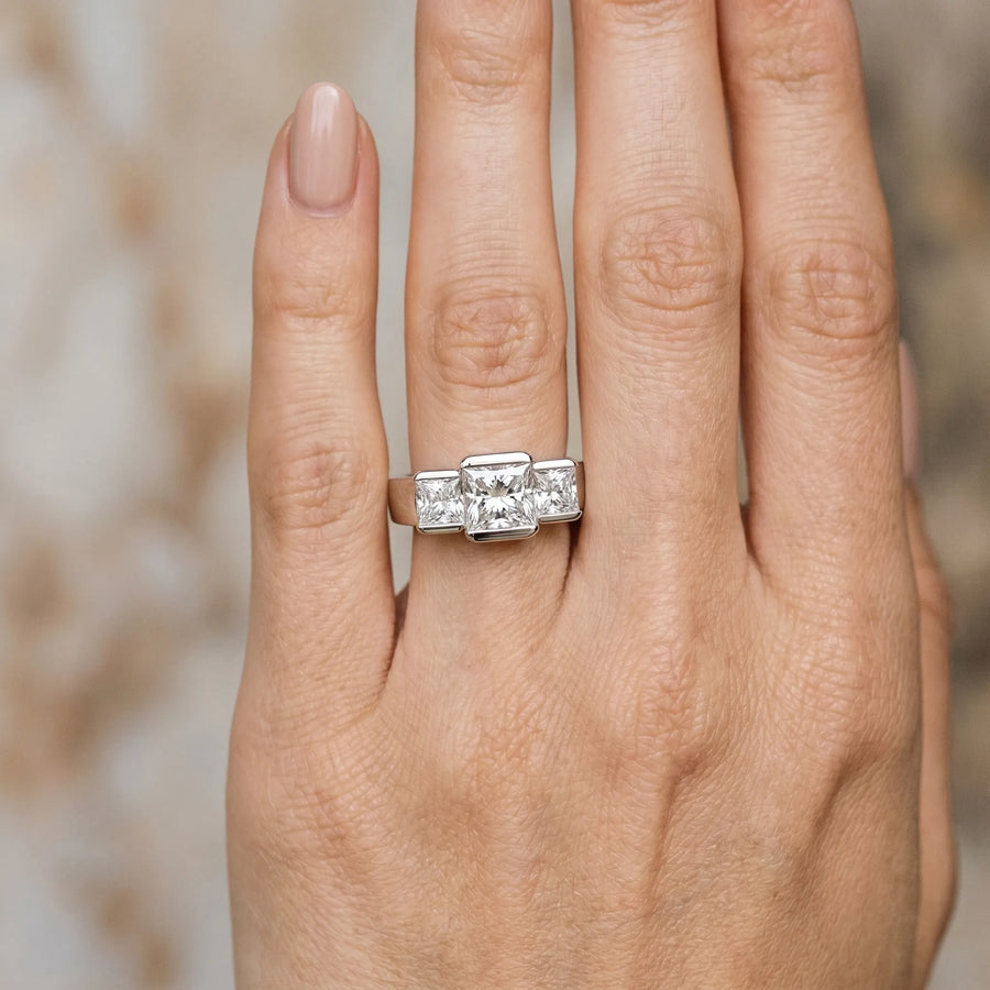 White gold Three Stone Cushion Cut Cut Channel Set Diamond Ring