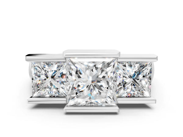 White gold Three Stone Princess Cut Channel Set Diamond Ring