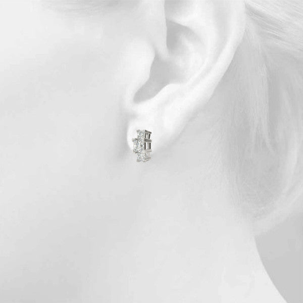 Silver Three-Stone Princess Cut Channel Set Earrings with Bar Prong Setting