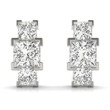 White gold Three-Stone Princess Cut Channel Set Earrings with Bar Prong Setting