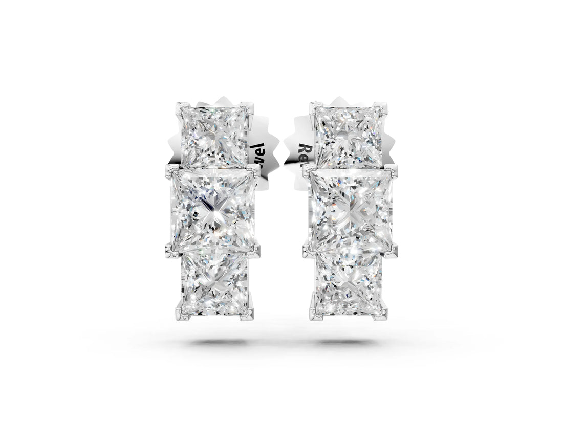 White gold Three-Stone Princess Cut Channel Set Earrings with Bar Prong Setting_13