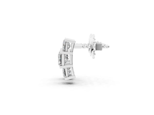 White gold Three-Stone Princess Cut Channel Set Earrings with Bar Prong Setting