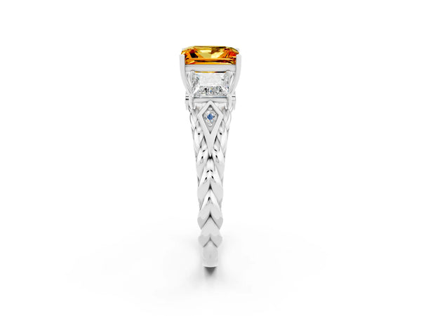 Silver Three-Stone Princess Cut Citrine Braided Band Ring with Four-Prong Setting