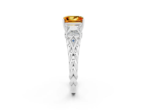 White gold Three-Stone Princess Cut Citrine Braided Band Ring with Four-Prong Setting_14