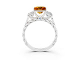 White gold Three-Stone Princess Cut Citrine Braided Band Ring with Four-Prong Setting_15