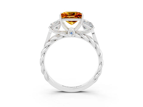 White gold Three-Stone Princess Cut Citrine Braided Band Ring with Four-Prong Setting_15