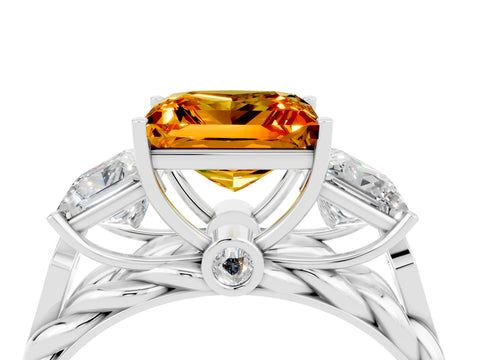 White gold Three-Stone Princess Cut Citrine Braided Band Ring with Four-Prong Setting_16