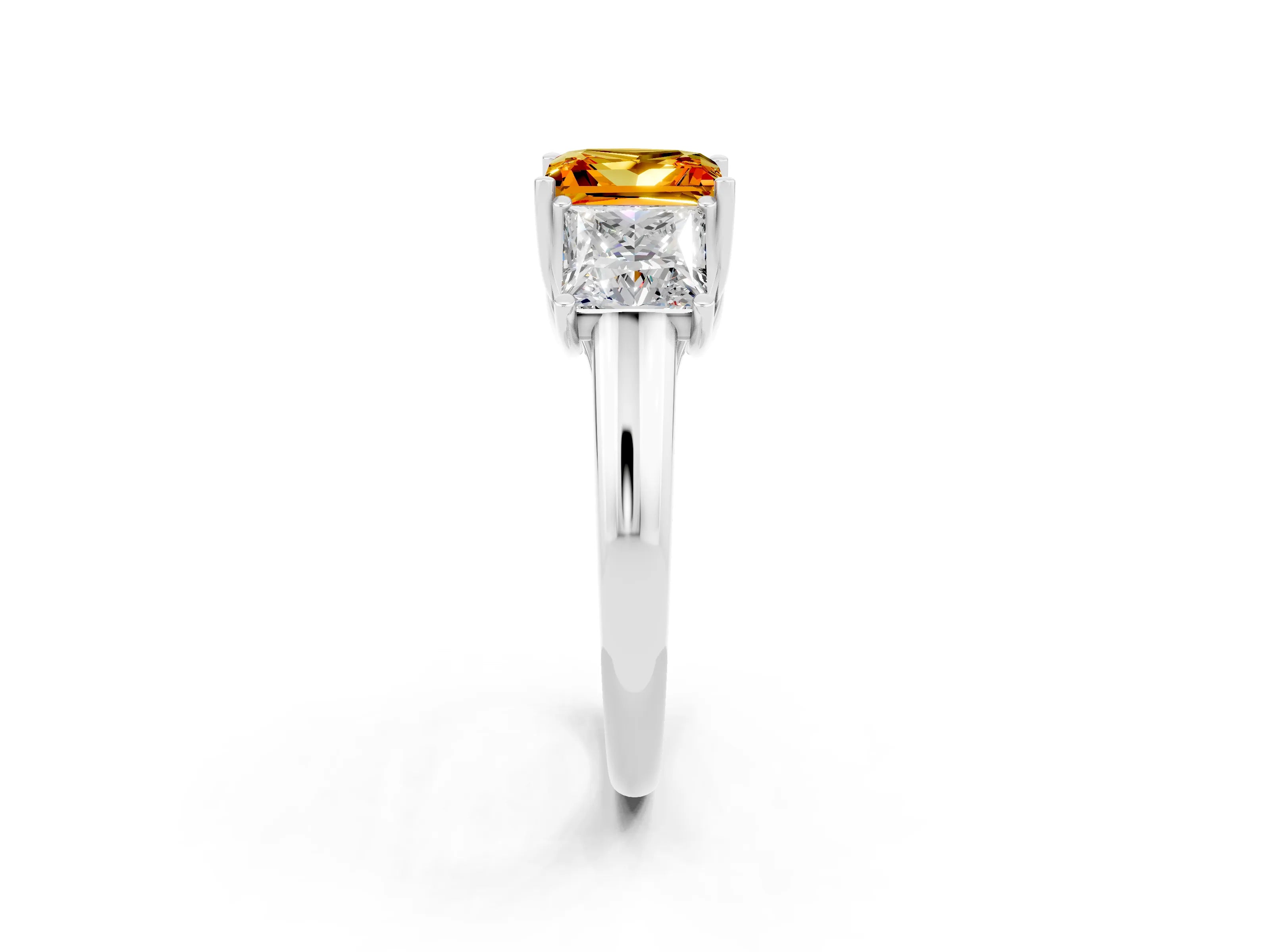 White gold Three-Stone Princess Cut Citrine Engagement Ring with Prong Setting_2