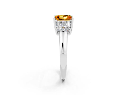White gold Three-Stone Princess Cut Citrine Engagement Ring with Prong Setting_2