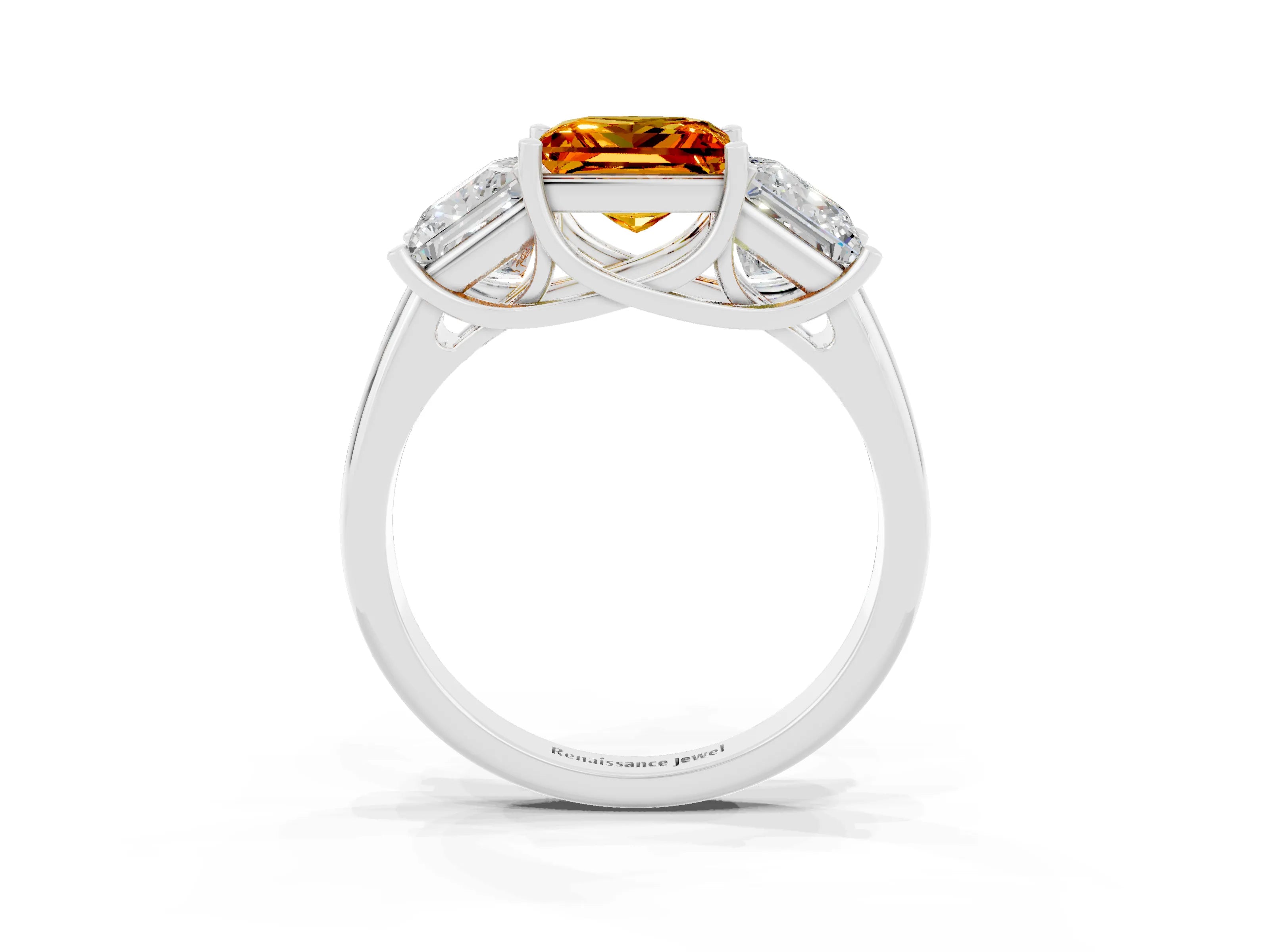 White gold Three-Stone Princess Cut Citrine Engagement Ring with Prong Setting_3