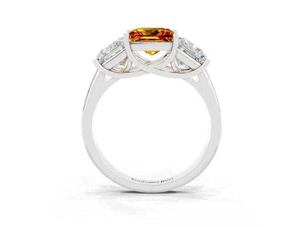 White gold Three-Stone Princess Cut Citrine Engagement Ring with Prong Setting