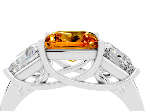 White gold Three-Stone Princess Cut Citrine Engagement Ring with Prong Setting_4