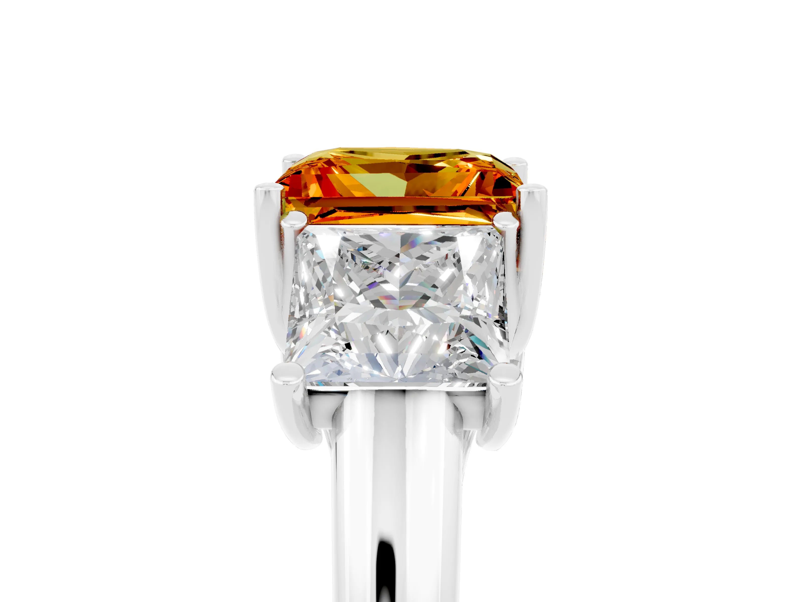 White gold Three-Stone Princess Cut Citrine Engagement Ring with Prong Setting_5