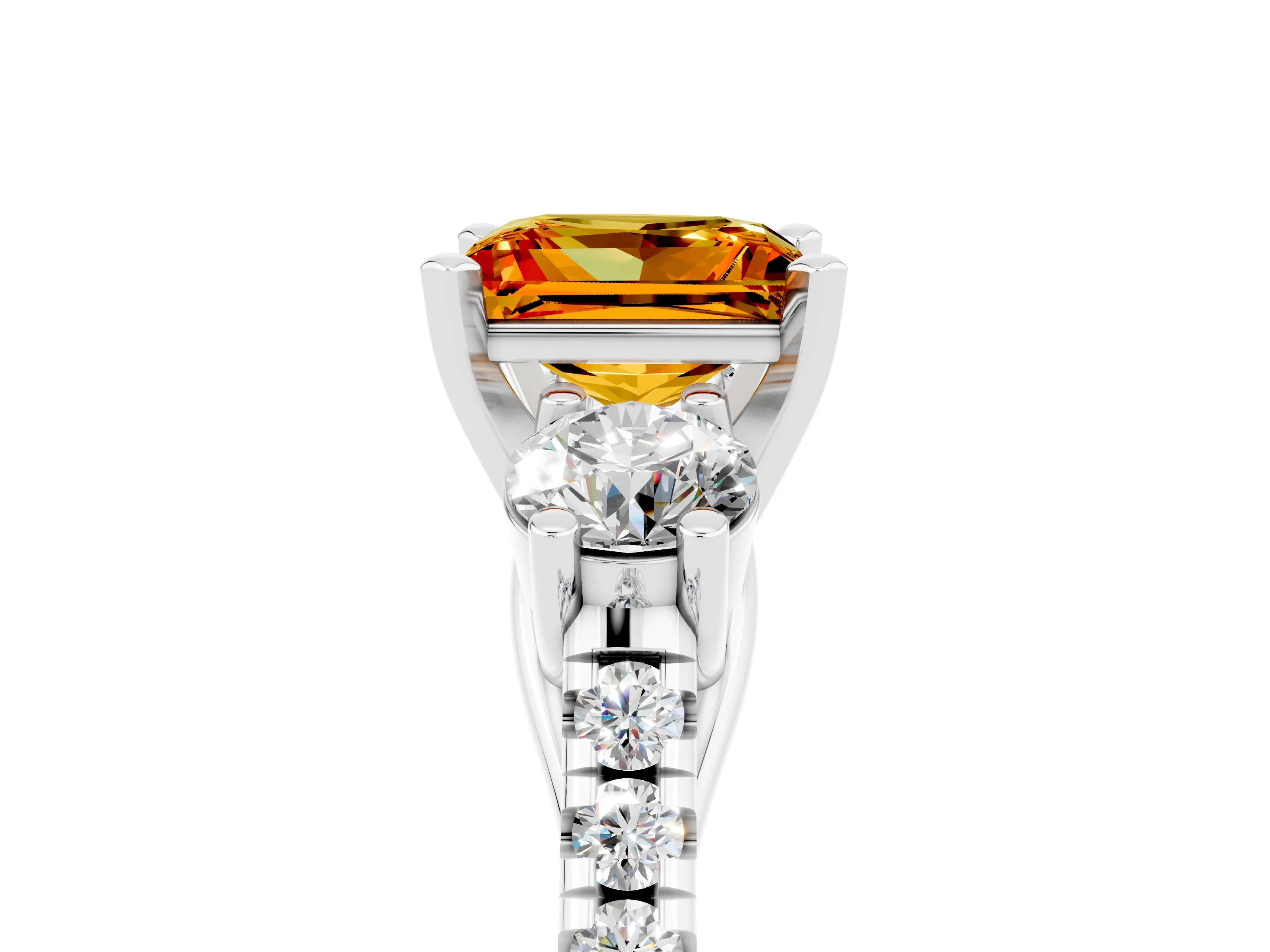 White gold Three-Stone Princess Cut Citrine Pavé Band with Four-Prong Setting_5