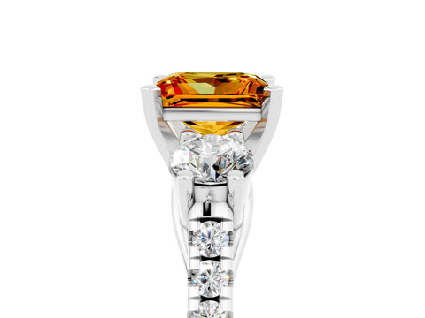 White gold Three-Stone Princess Cut Citrine Pavé Band with Four-Prong Setting_5