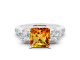 White gold Three-Stone Princess Cut Citrine Pavé Band with Four-Prong Setting
