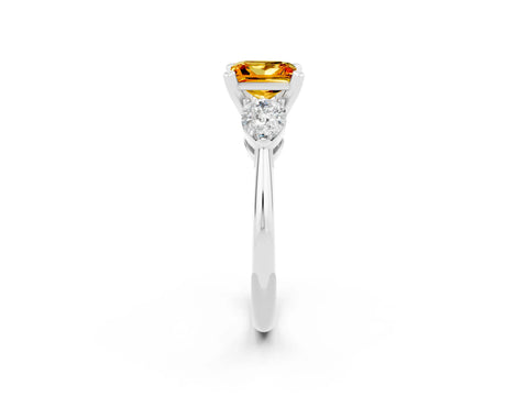 White gold Three-Stone Princess Cut Citrine Ring with Pear Side Stones and Four-Prong Setting_2