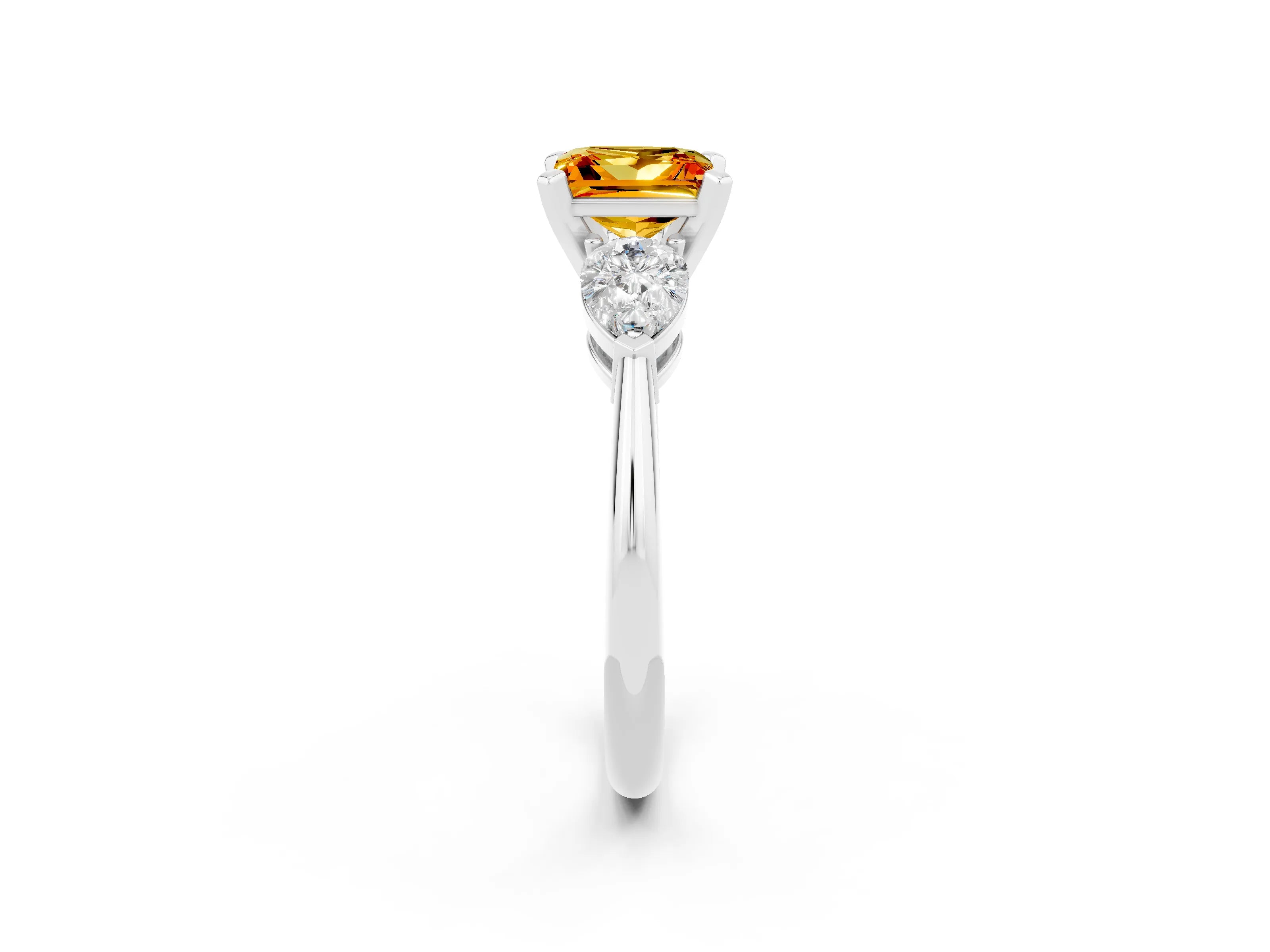White gold Three-Stone Princess Cut Citrine Ring with Pear Side Stones and Four-Prong Setting_2