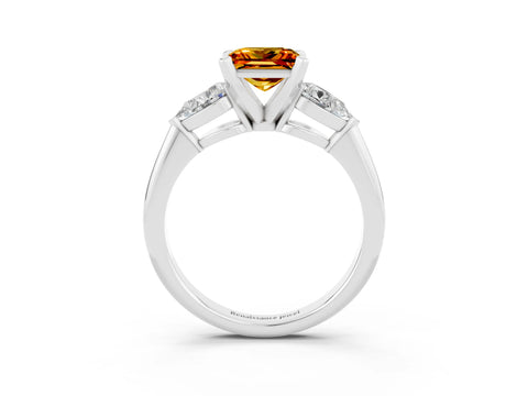White gold Three-Stone Princess Cut Citrine Ring with Pear Side Stones and Four-Prong Setting_3