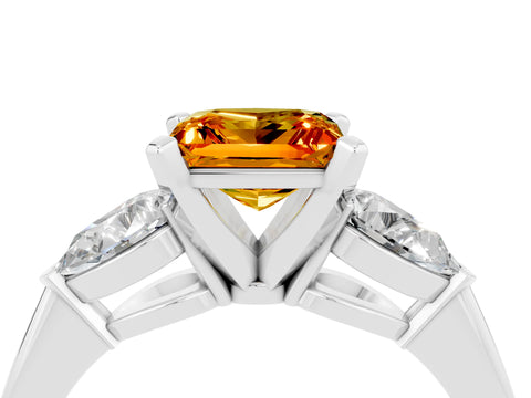 White gold Three-Stone Princess Cut Citrine Ring with Pear Side Stones and Four-Prong Setting_4